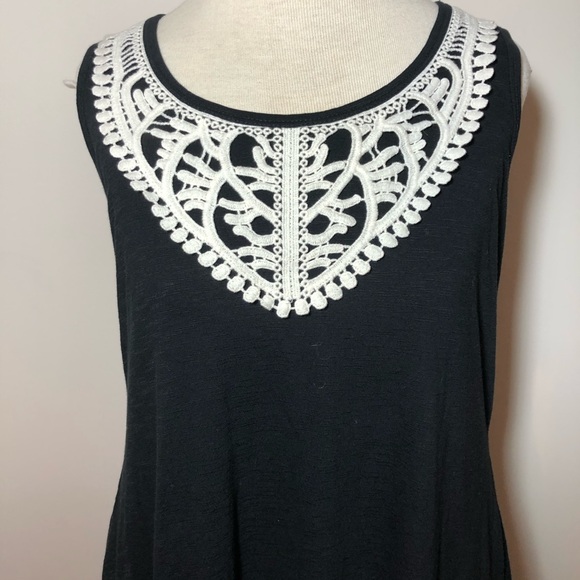 Style & Co. sleeveless midi summer sun dress crochet collar Small black Boho - Picture 3 of 7